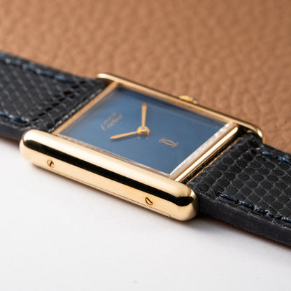 Cartier Tank Must de Lapis Lazuli Dial Vermeil GM 1980s