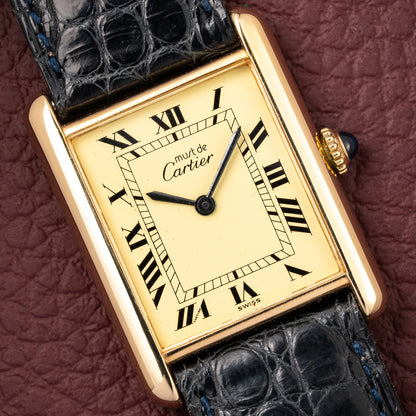 Cartier Must de Tank Vermeil Lemon Roman GM 1980s