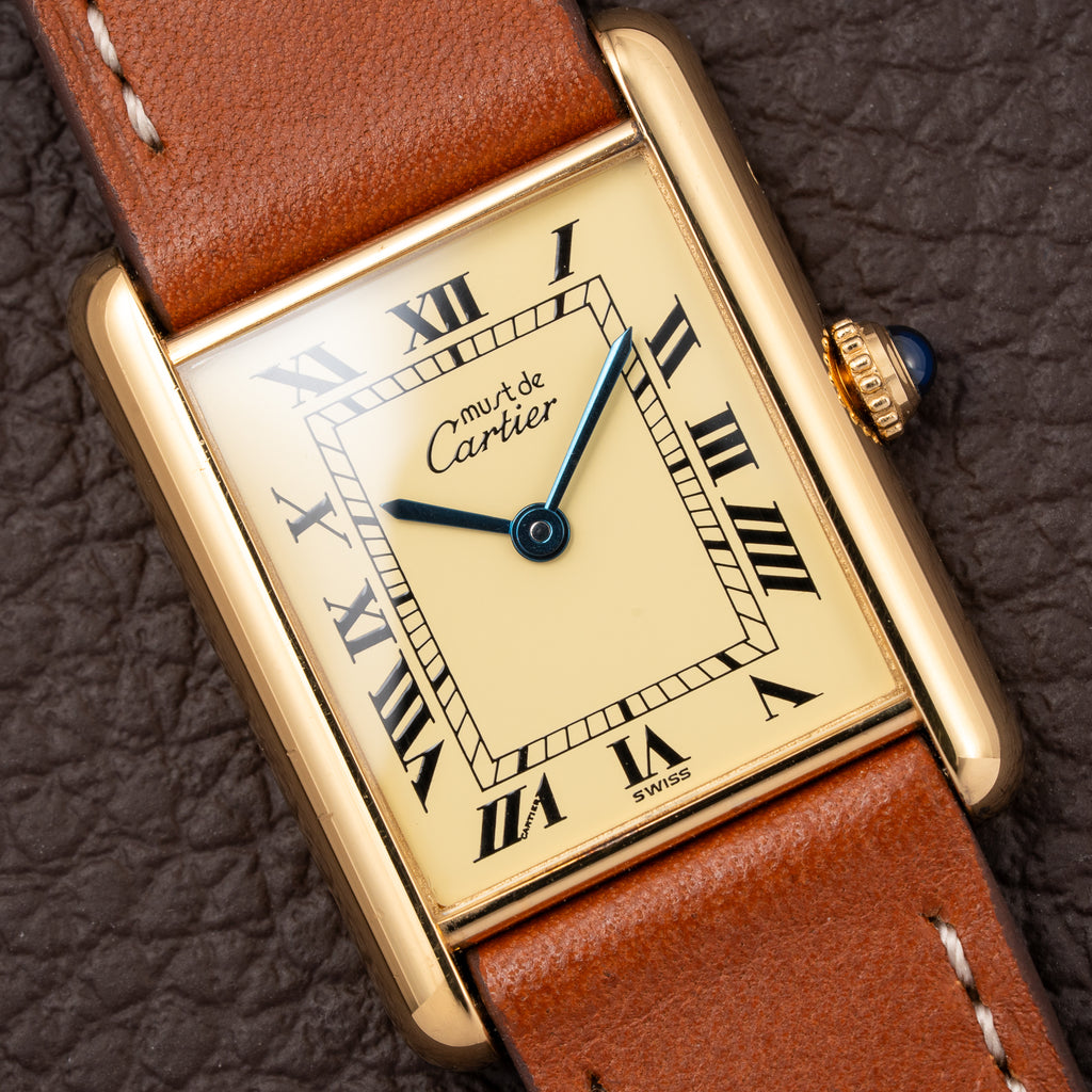 Cartier Tank Must de Vermeil Classic Roman Lemon Dial Ref 590005 from 1990s