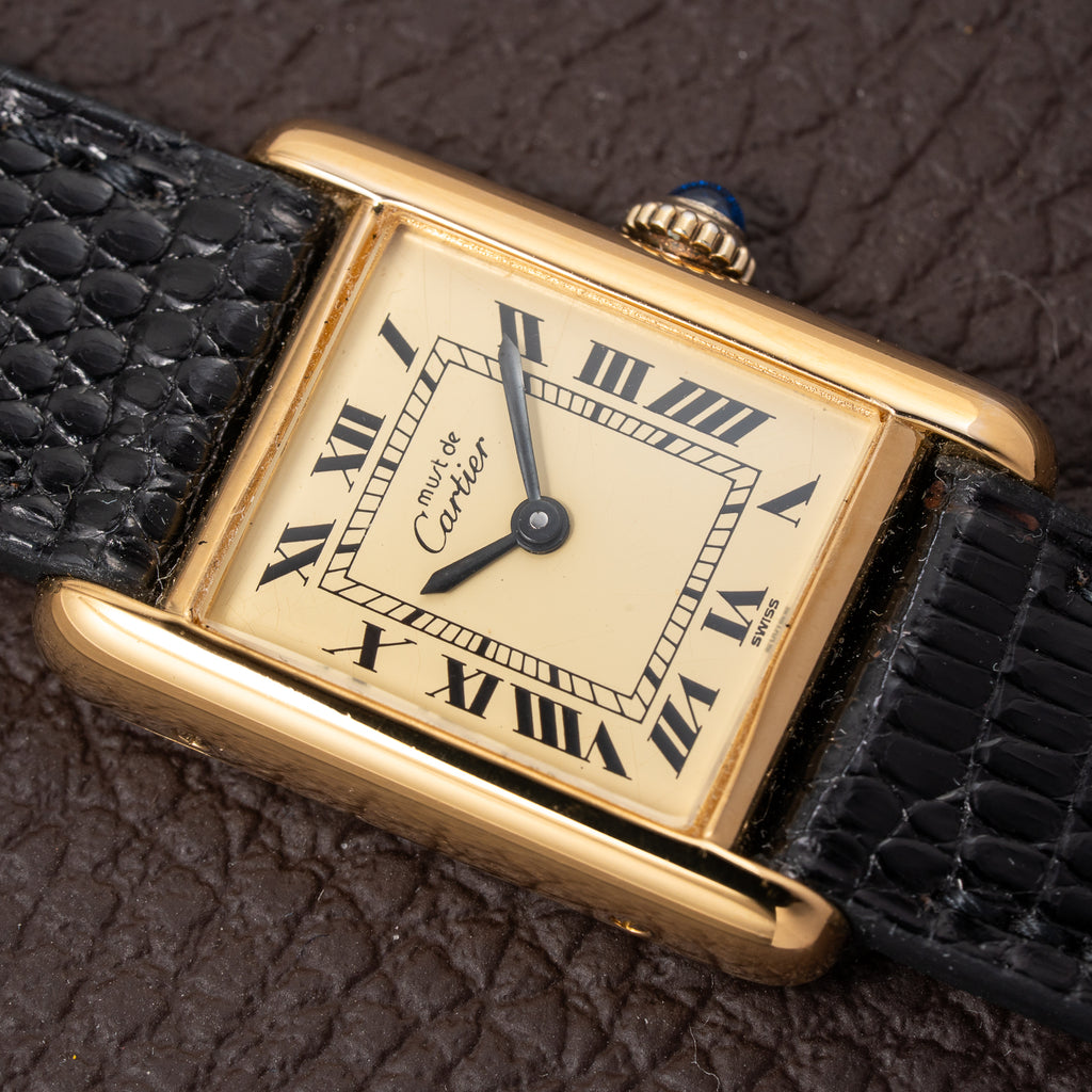 Cartier Tank Must de Roman Lemon Dial Vermeil PM 1980s