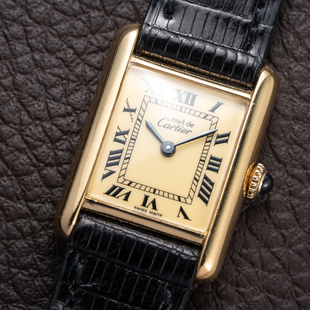 Cartier Tank Must de Roman Lemon Dial Vermeil PM from 1980s