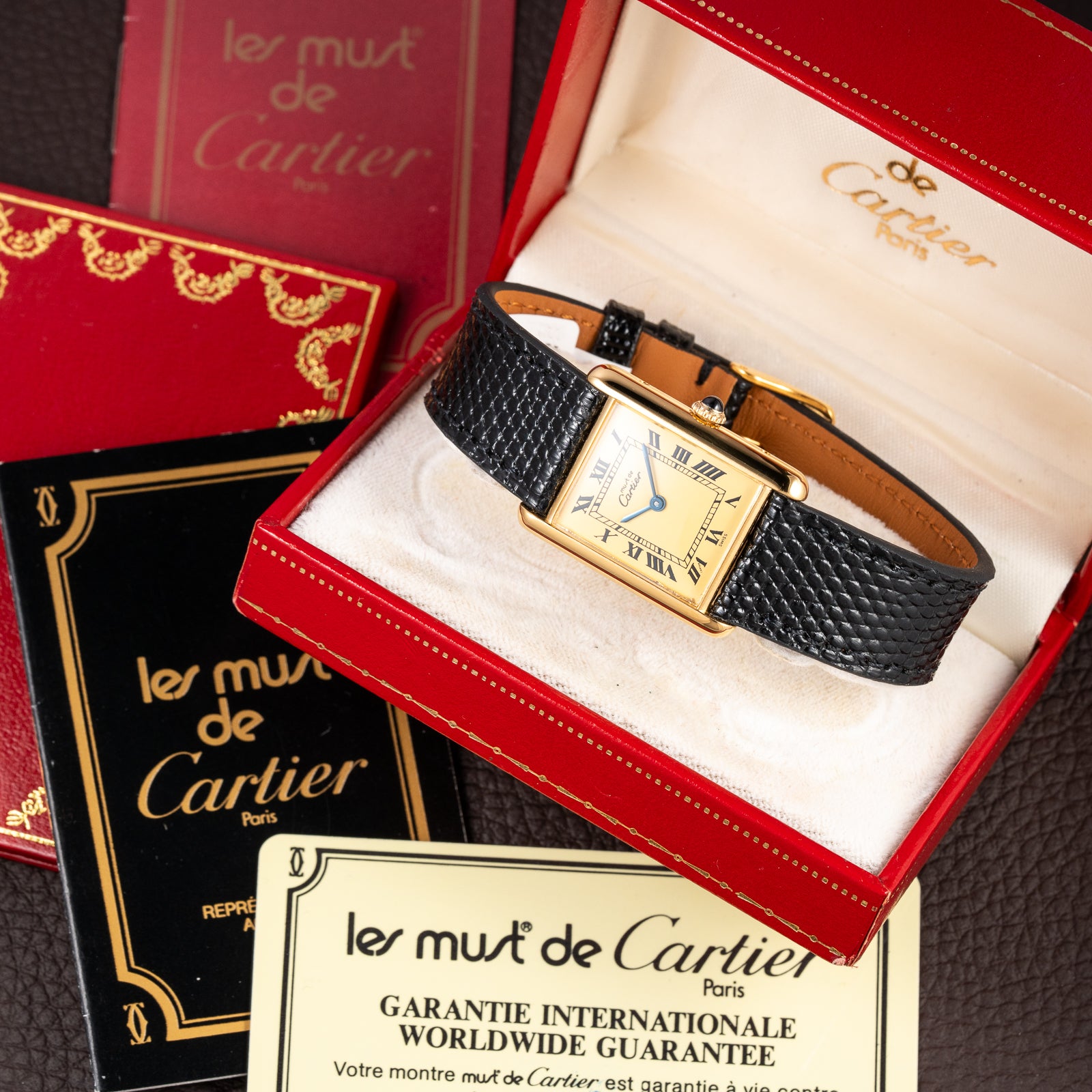 Cartier Tank Must de Vermeil Lemon Roman GM Full Set from 1980