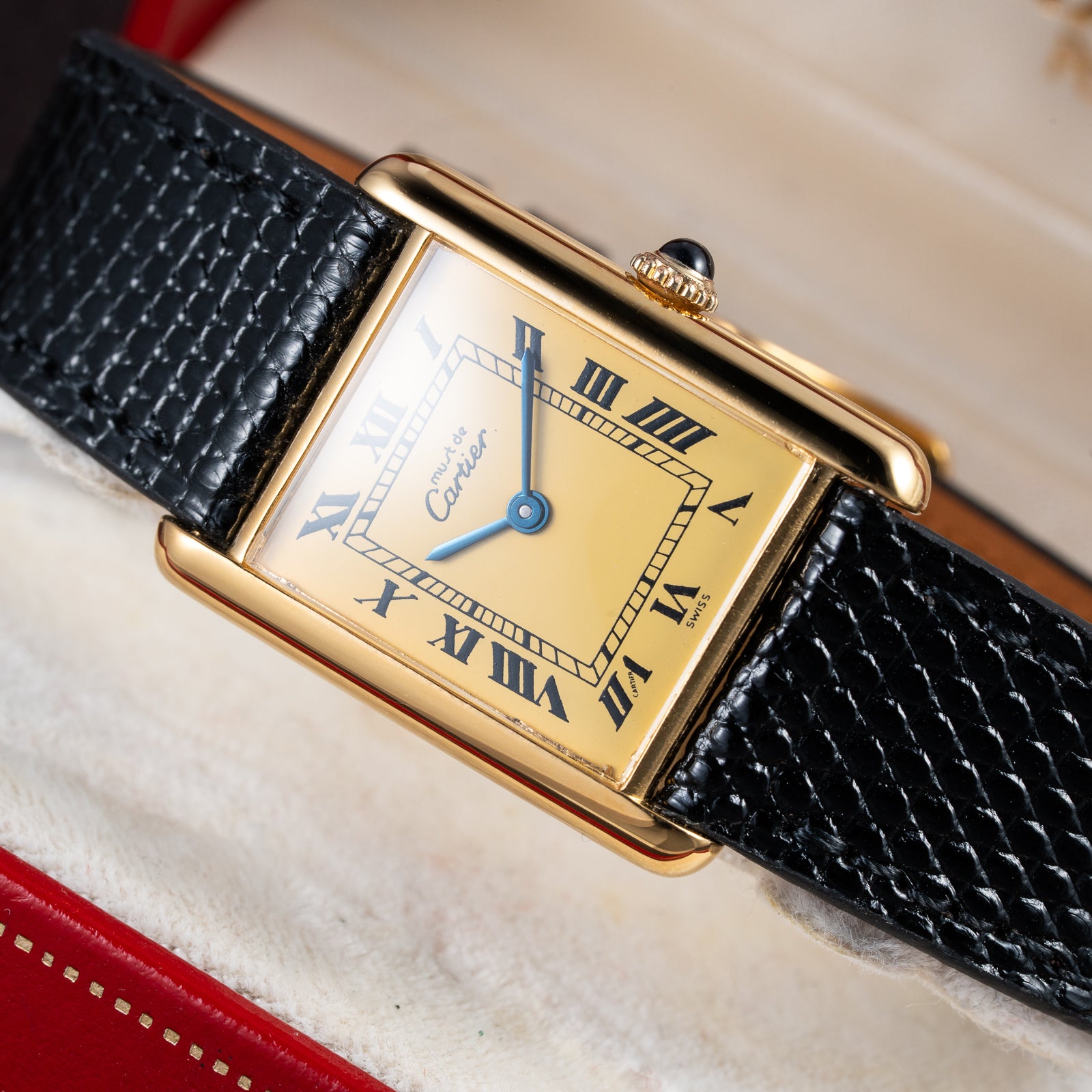 Cartier Tank Must de Vermeil Lemon Roman GM Full Set from 1980