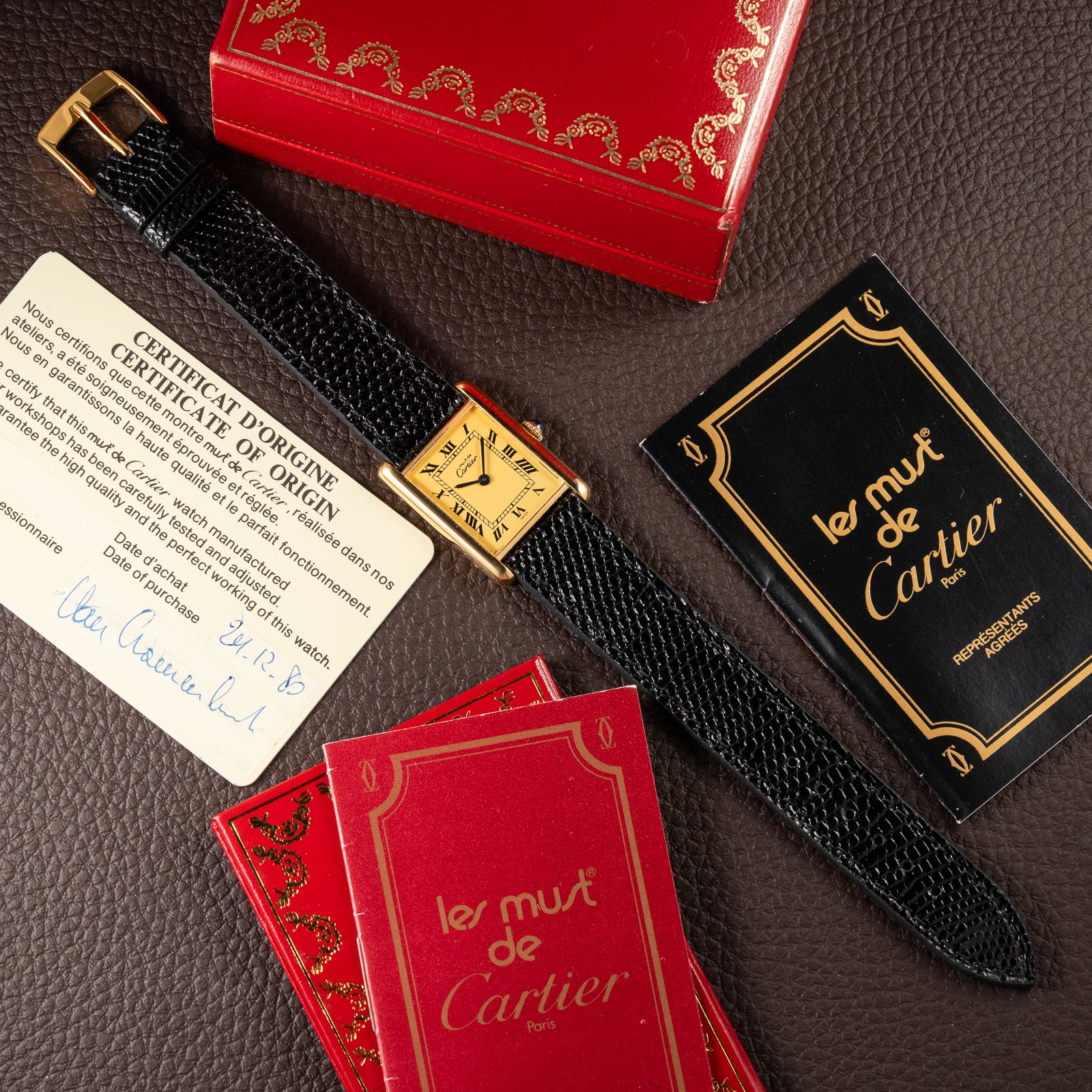 Cartier Tank Must de Vermeil Lemon Roman GM Full Set from 1980