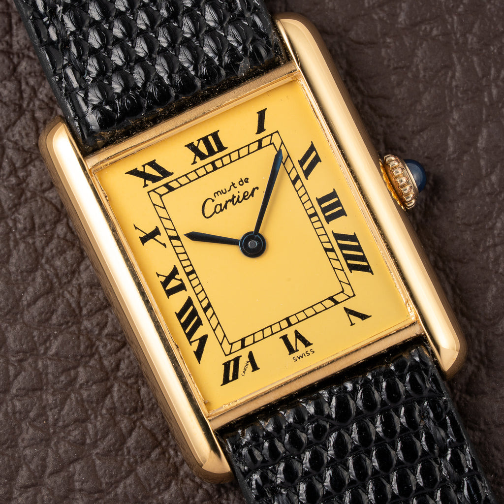 Cartier Tank Must de Vermeil Lemon Roman GM Full Set from 1980