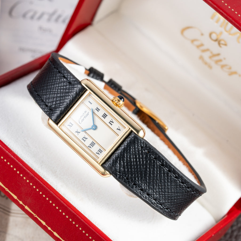Cartier Tank Must de Vendôme Roman Ivory Column Dial Vermeil PM Full Set from 1992 Ref 5057001