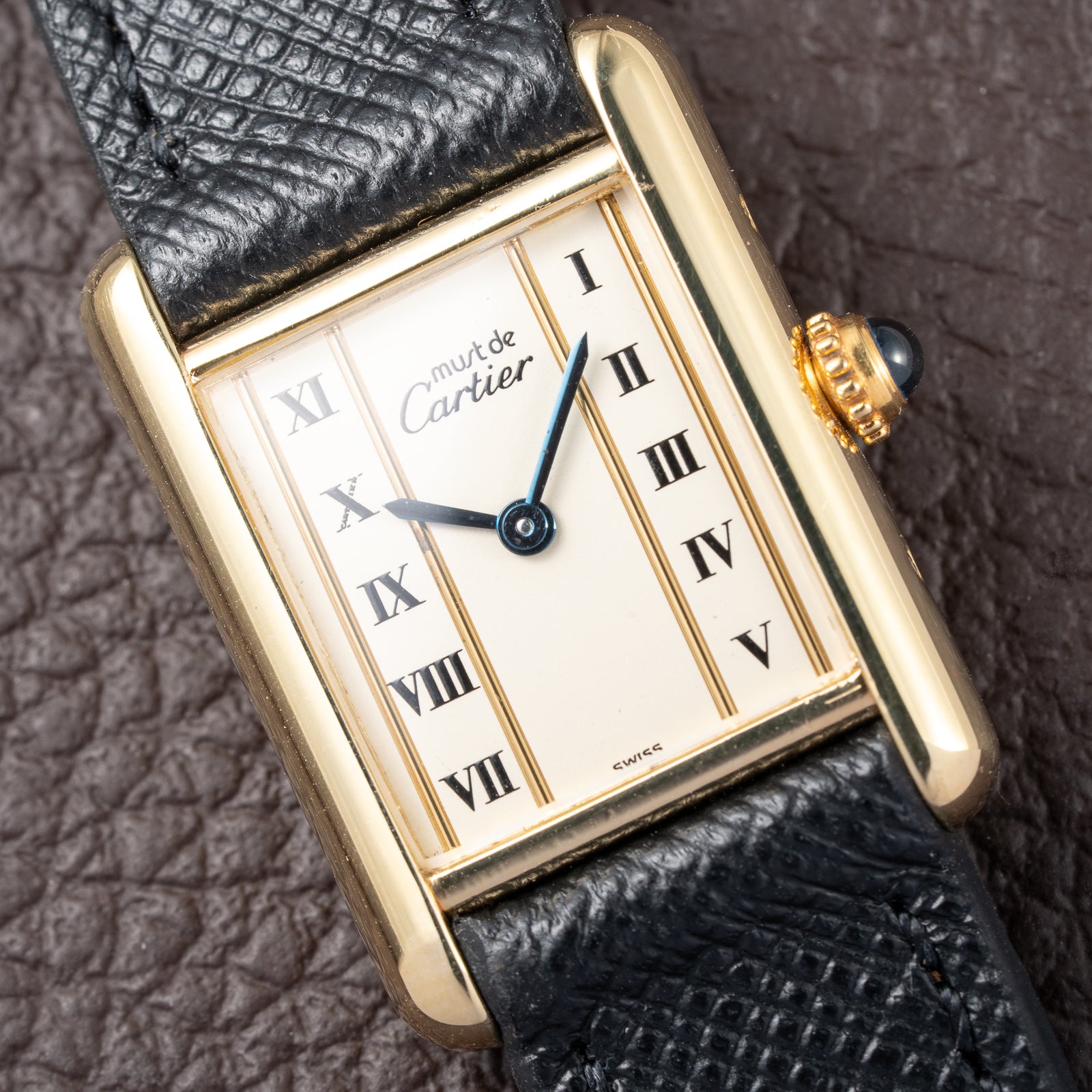 Cartier Tank Must de Vendôme Roman Ivory Column Dial Vermeil PM Full Set from 1992 Ref 5057001