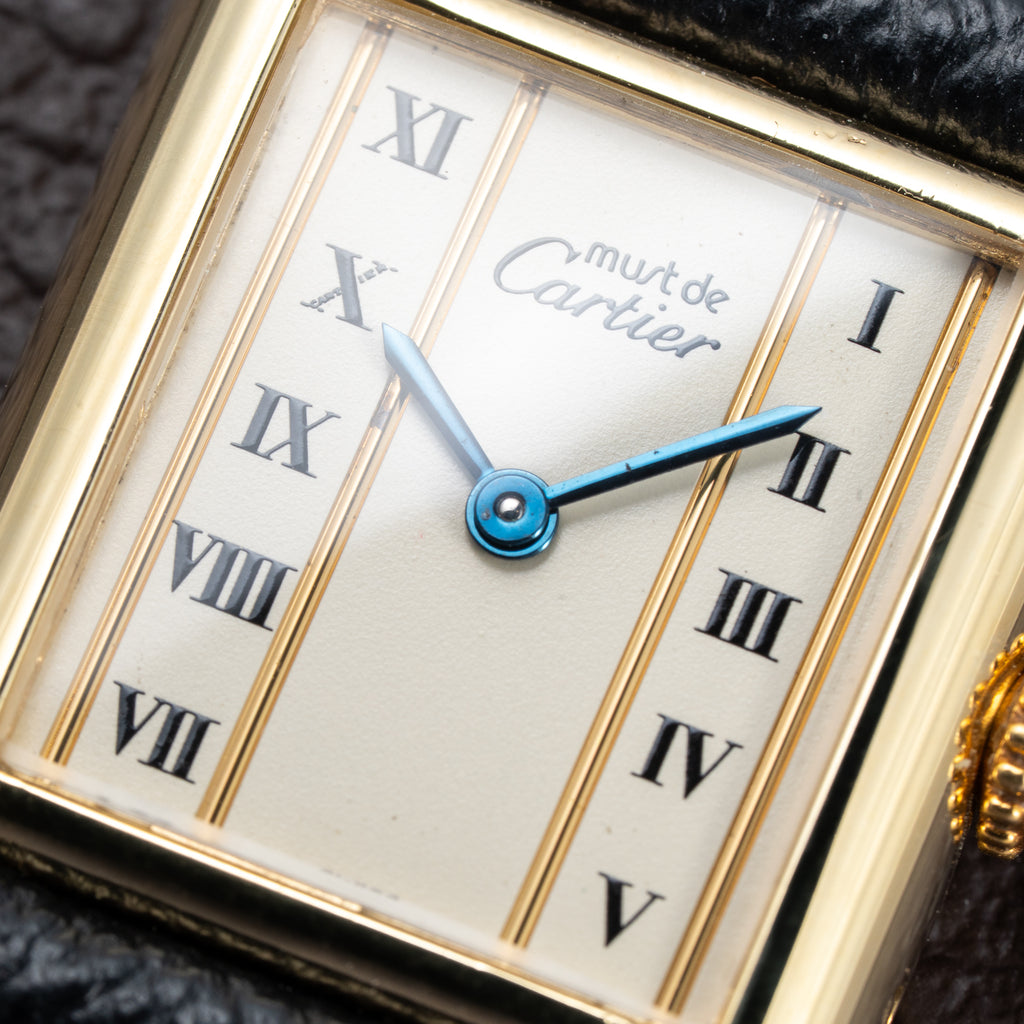Cartier Tank Must de Vendôme Roman Ivory Column Dial Vermeil PM Full Set from 1992 Ref 5057001