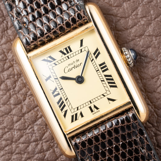 Cartier Tank Must de Roman Lemon Dial Vermeil PM from 1980s