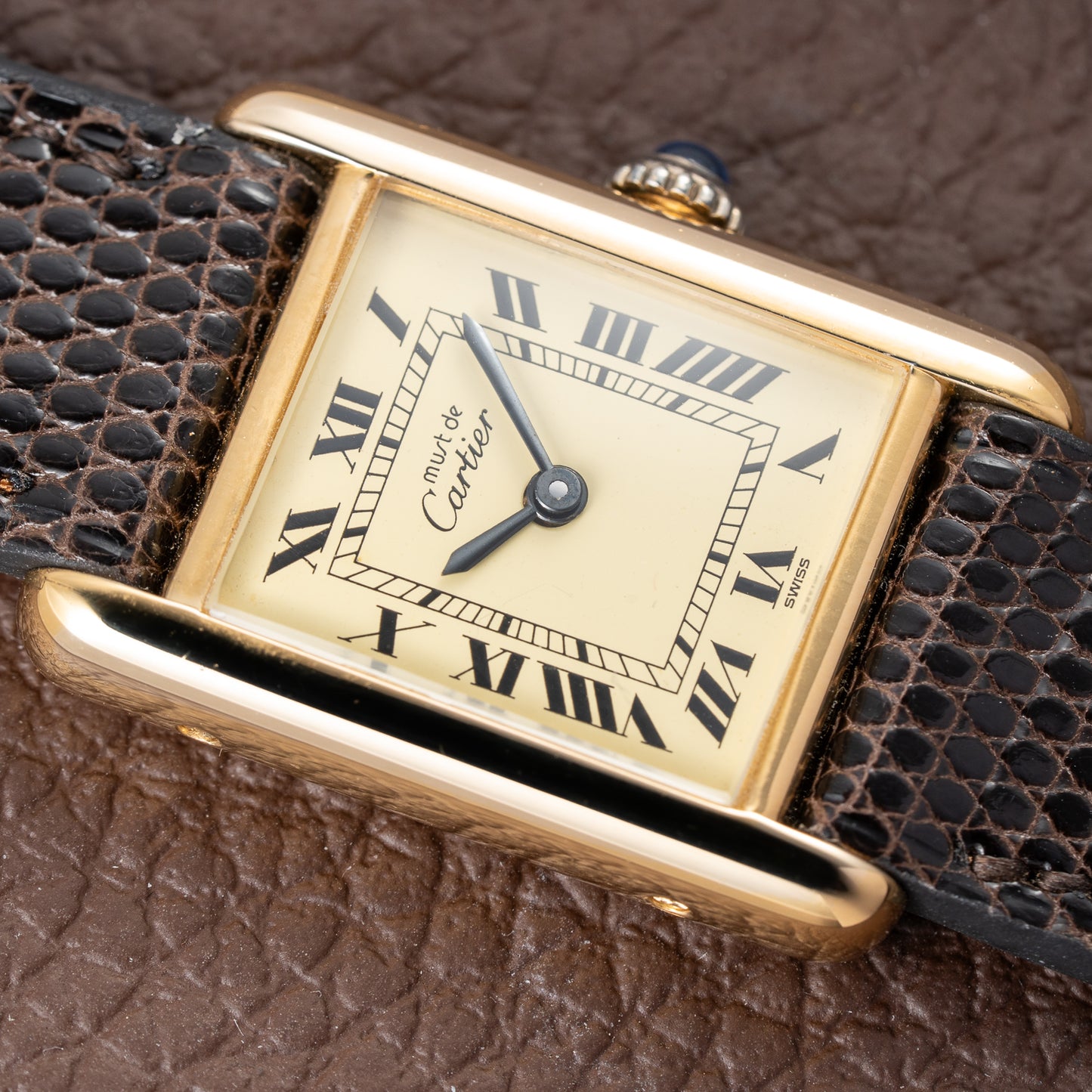 Cartier Tank Must de Roman Lemon Dial Vermeil PM from 1980s