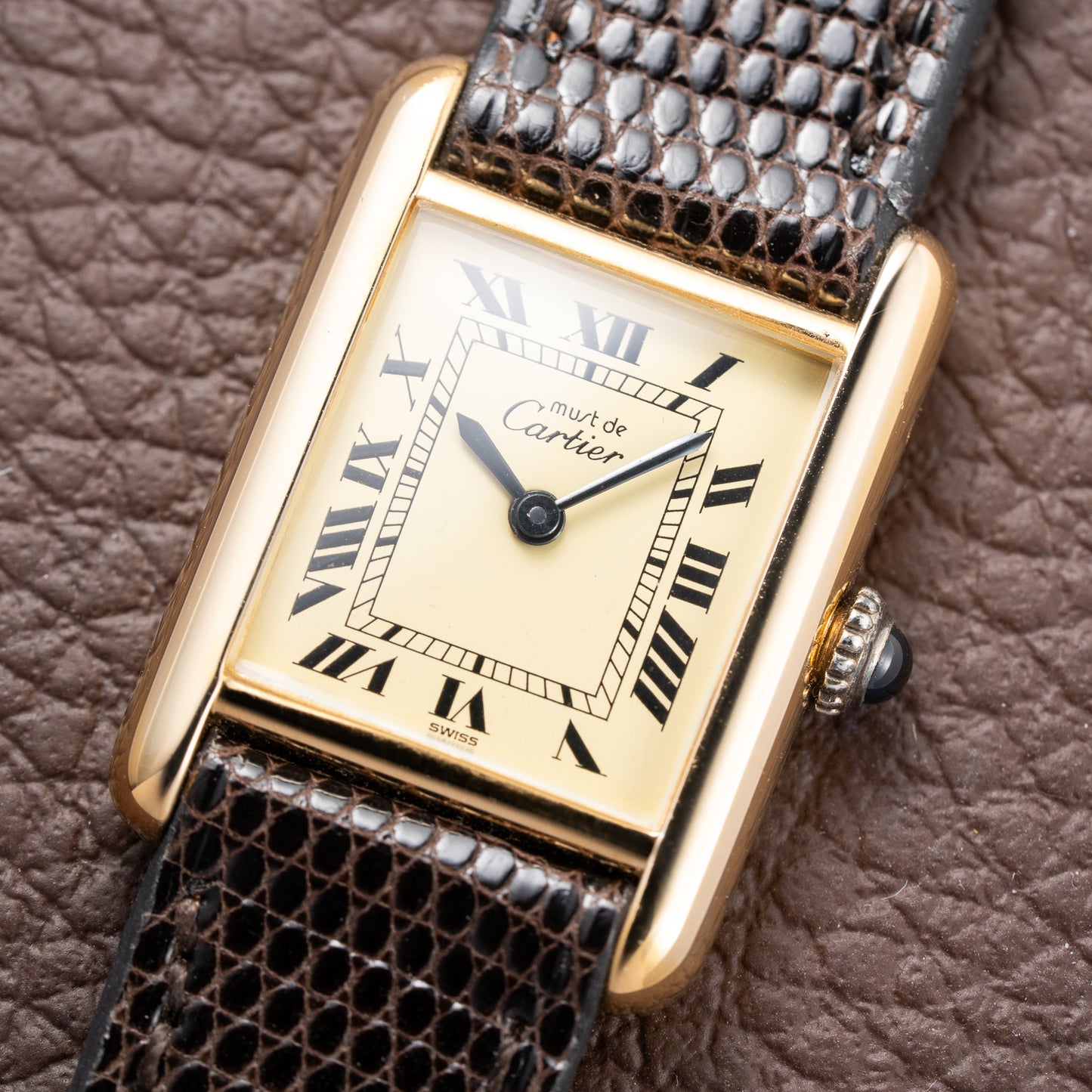 Cartier Tank Must de Roman Lemon Dial Vermeil PM from 1980s