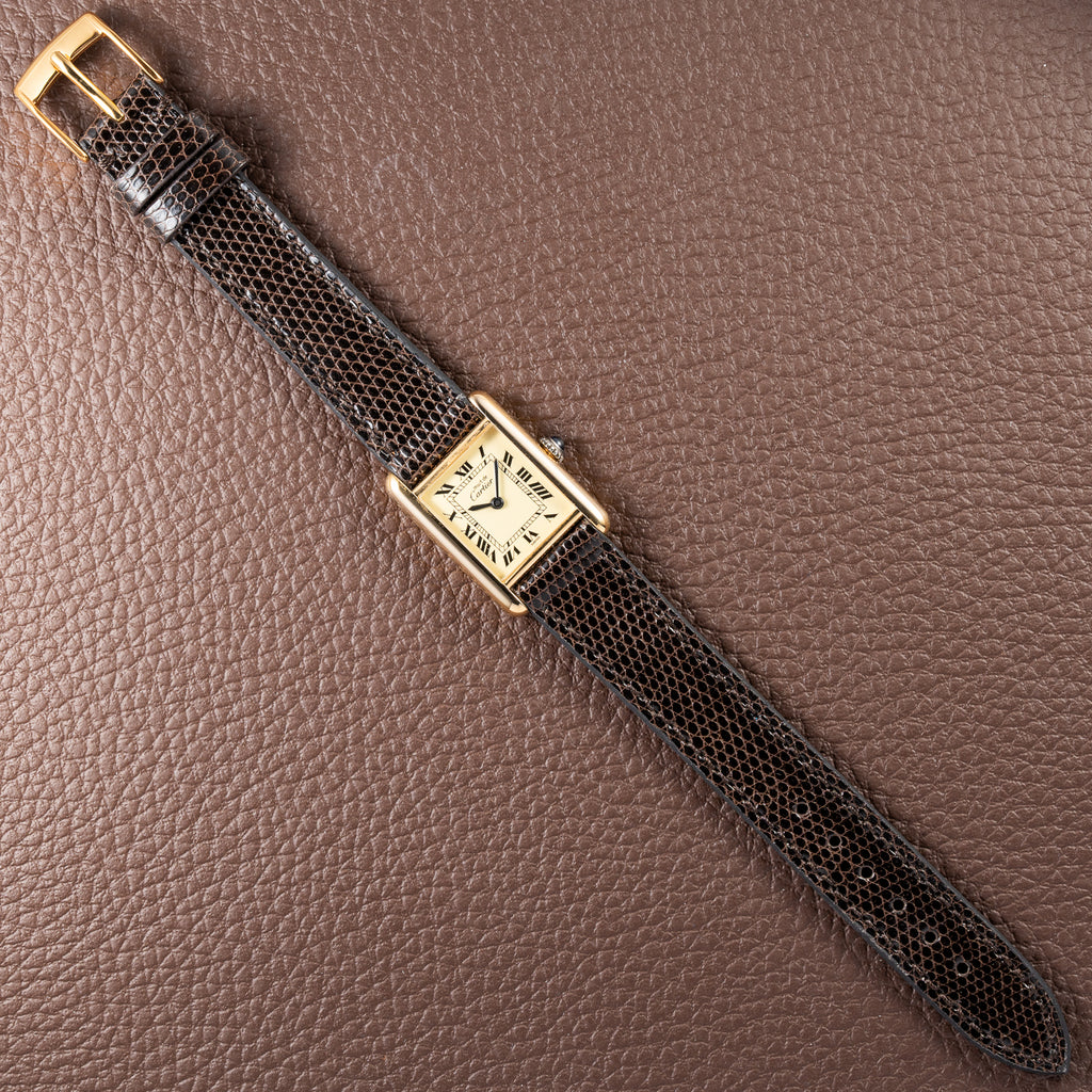 Cartier Tank Must de Roman Lemon Dial Vermeil PM from 1980s