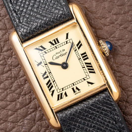 Cartier Tank Must de Roman Lemon Dial Vermeil PM from 1980s