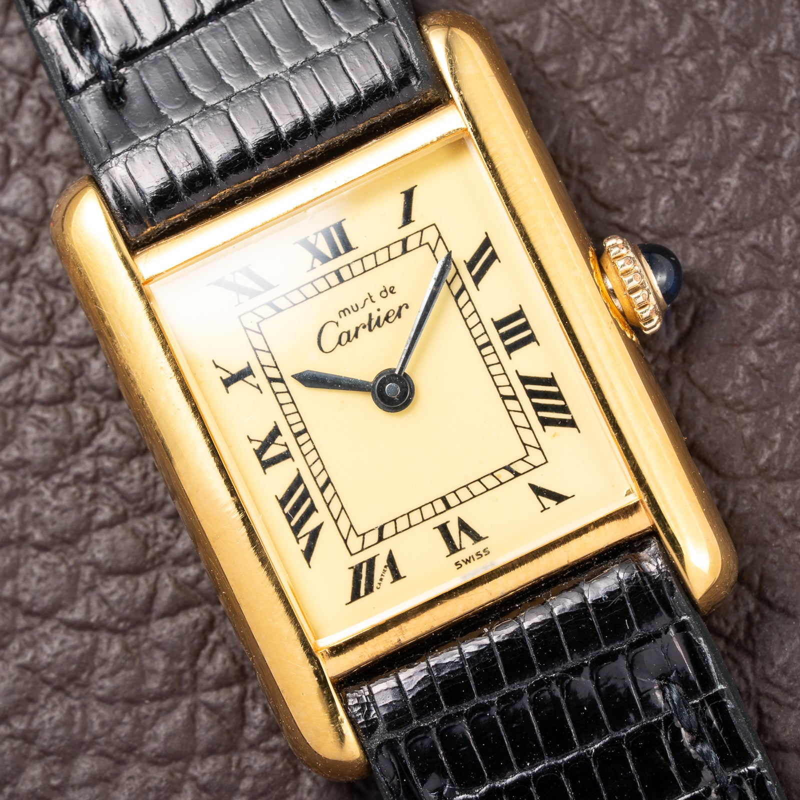 Cartier Tank Must de Roman Lemon Dial Vermeil PM from 1980s