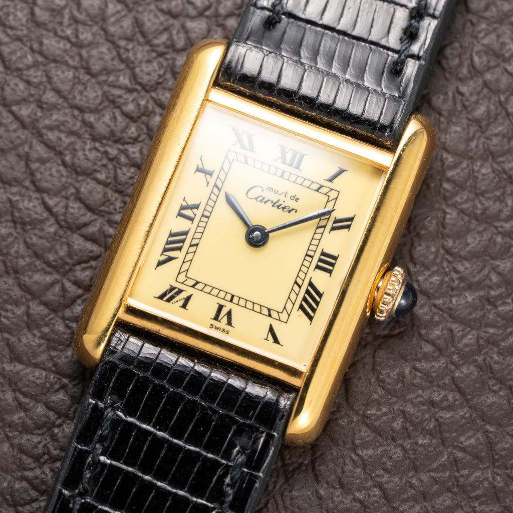 Cartier Tank Must de Roman Lemon Dial Vermeil PM from 1980s
