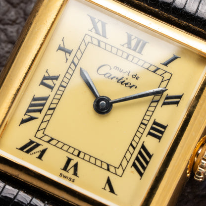 Cartier Tank Must de Roman Lemon Dial Vermeil PM from 1980s