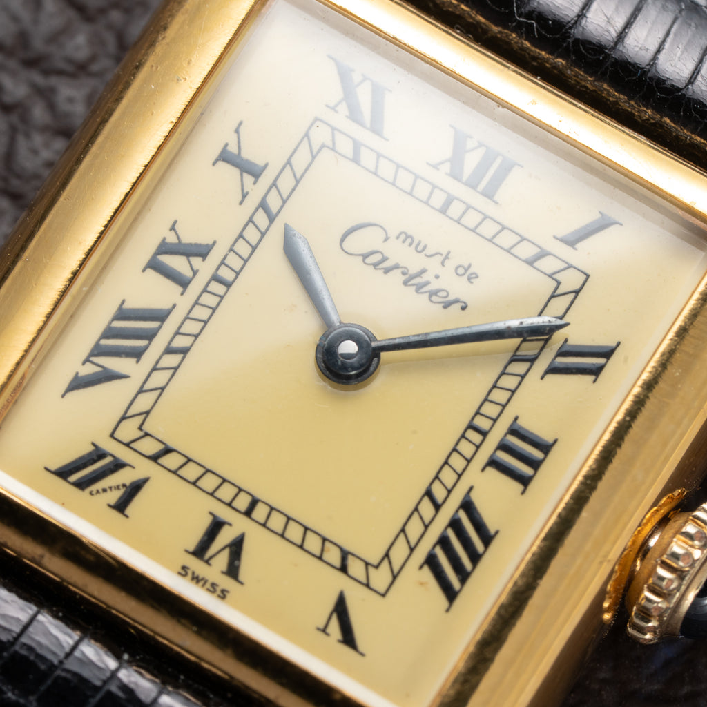 Cartier Tank Must de Roman Lemon Dial Vermeil PM from 1980s
