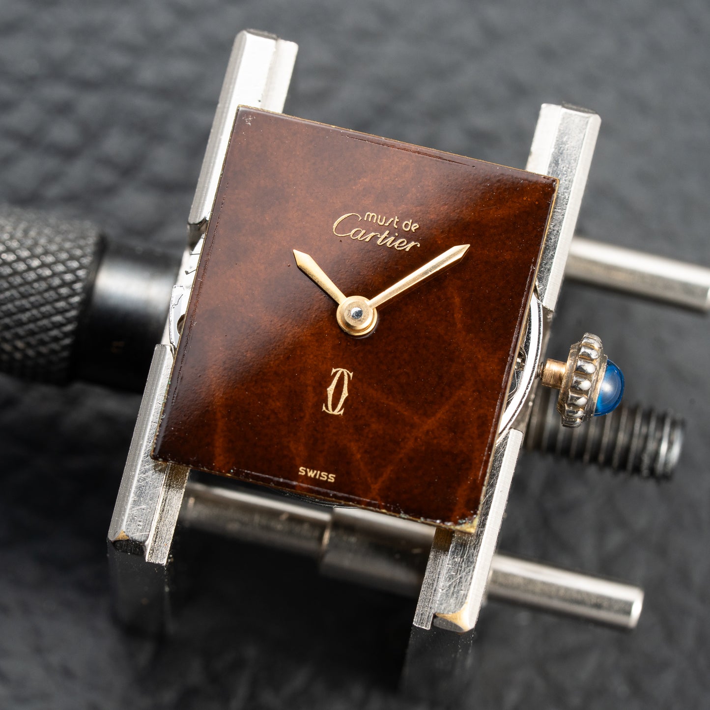 Cartier Tank Must de Vermeil ‘Turtle Shell’ Brown Wood Chocolate Dial PM 1980s