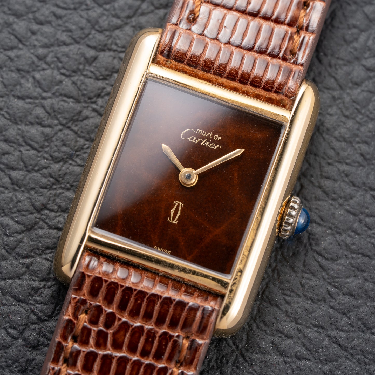 Cartier Tank Must de Vermeil ‘Turtle Shell’ Brown Wood Chocolate Dial PM 1980s