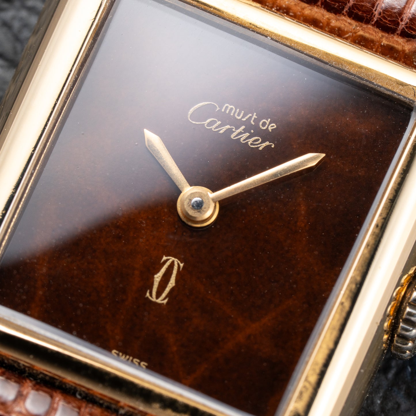 Cartier Tank Must de Vermeil ‘Turtle Shell’ Brown Wood Chocolate Dial PM 1980s