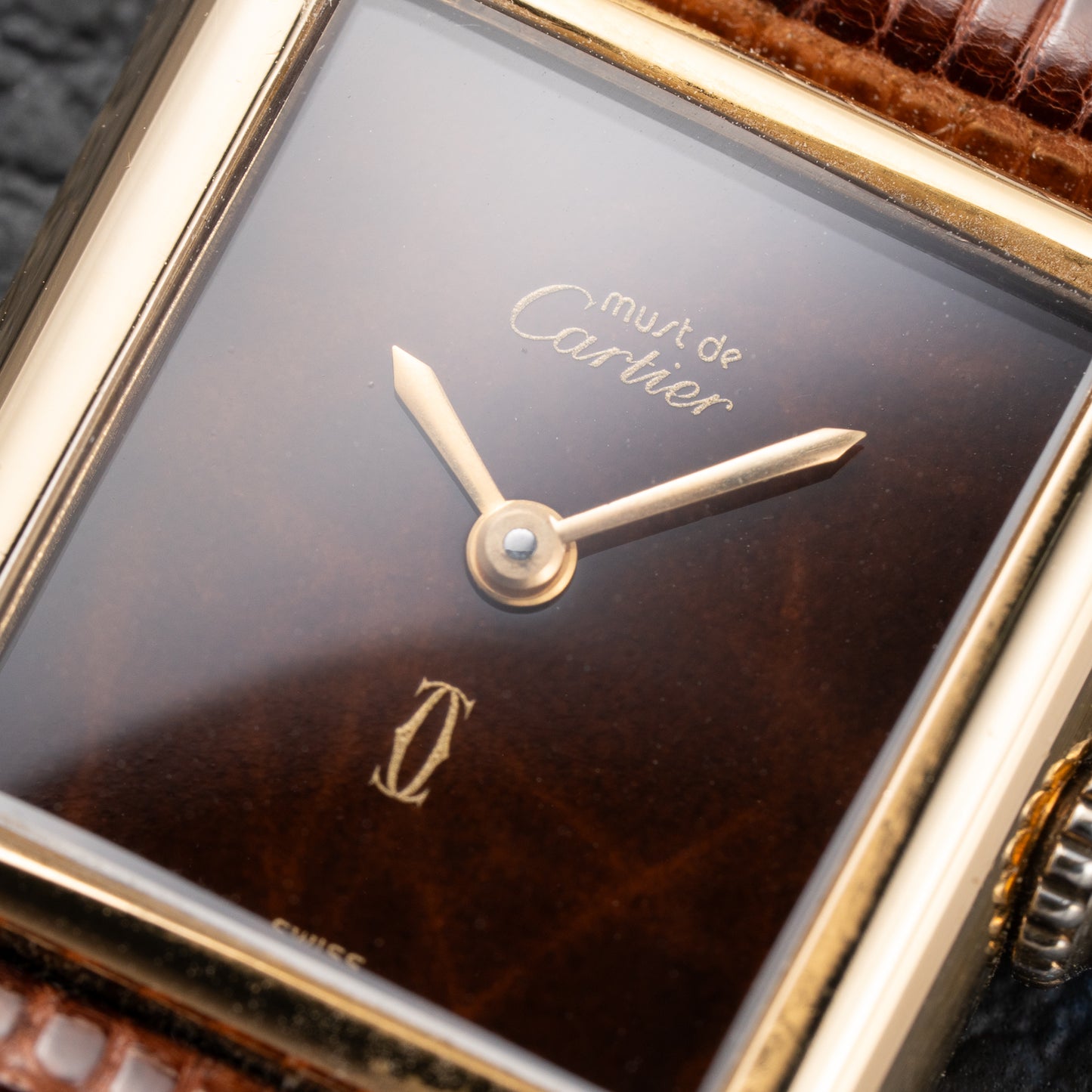 Cartier Tank Must de Vermeil ‘Turtle Shell’ Brown Wood Chocolate Dial PM 1980s