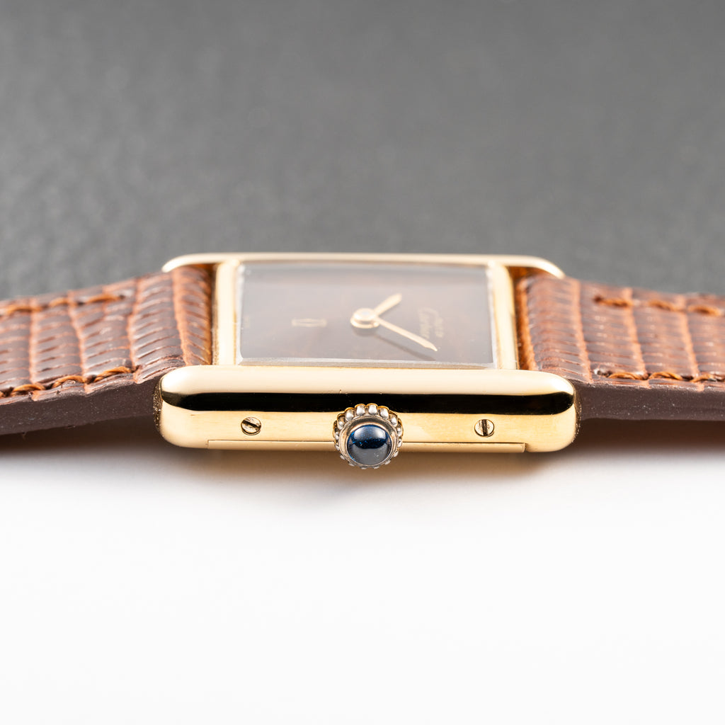 Cartier Tank Must de Vermeil ‘Turtle Shell’ Brown Wood Chocolate Dial PM 1980s