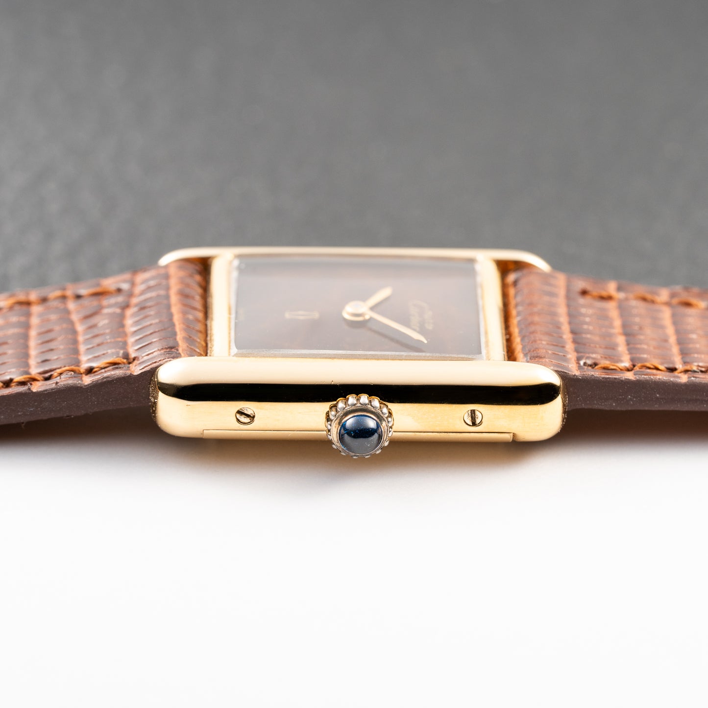 Cartier Tank Must de Vermeil ‘Turtle Shell’ Brown Wood Chocolate Dial PM 1980s