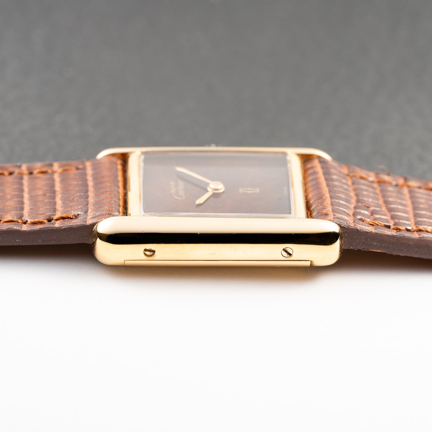 Cartier Tank Must de Vermeil ‘Turtle Shell’ Brown Wood Chocolate Dial PM 1980s