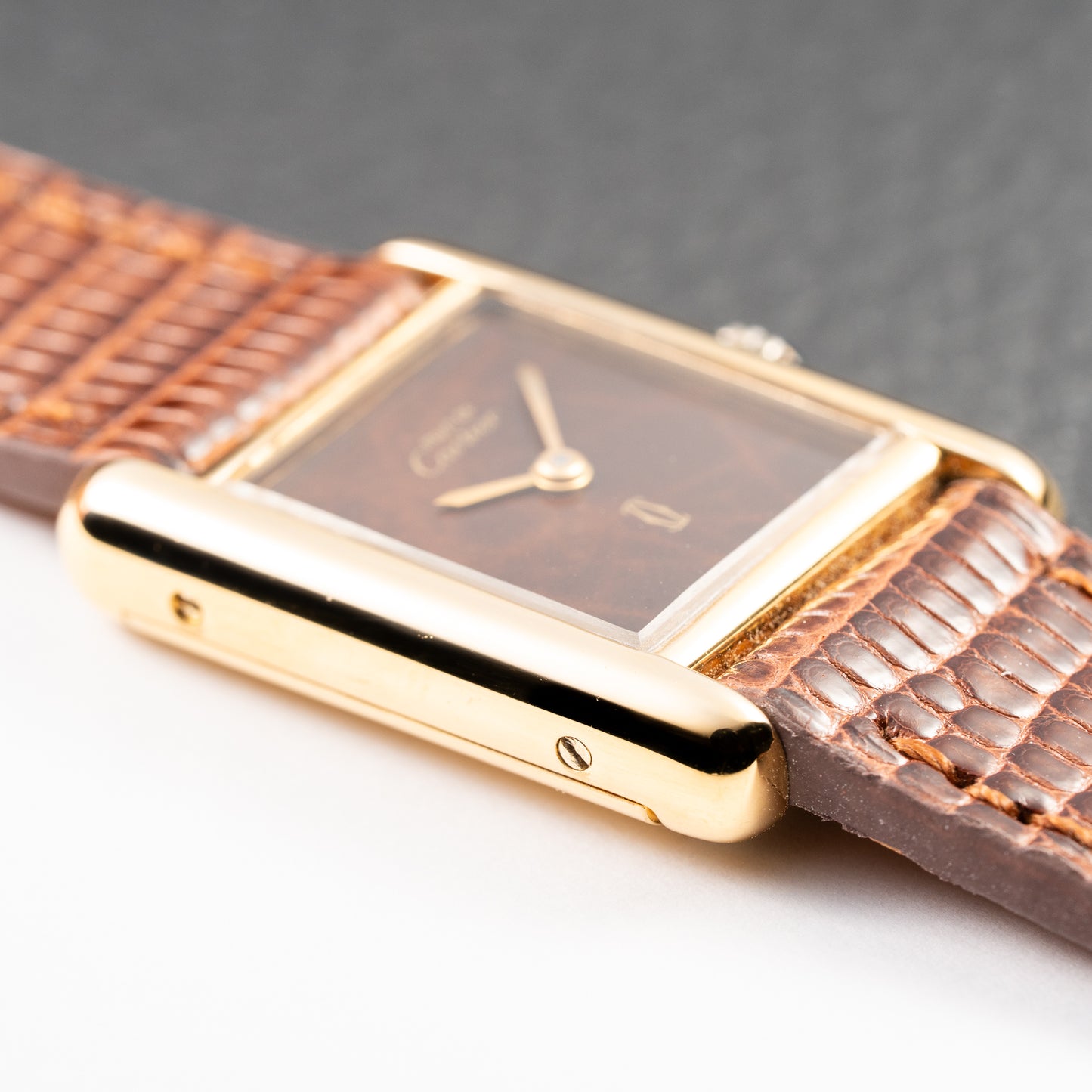 Cartier Tank Must de Vermeil ‘Turtle Shell’ Brown Wood Chocolate Dial PM 1980s