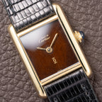 Cartier Tank Must de ‘Turtle Shell’ Brown Wood Dial Vermeil PM SM from 1980s