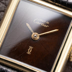 Cartier Tank Must de ‘Turtle Shell’ Brown Wood Dial Vermeil PM SM from 1980s