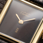 Cartier Tank Must de ‘Turtle Shell’ Brown Wood Dial Vermeil PM SM from 1980s