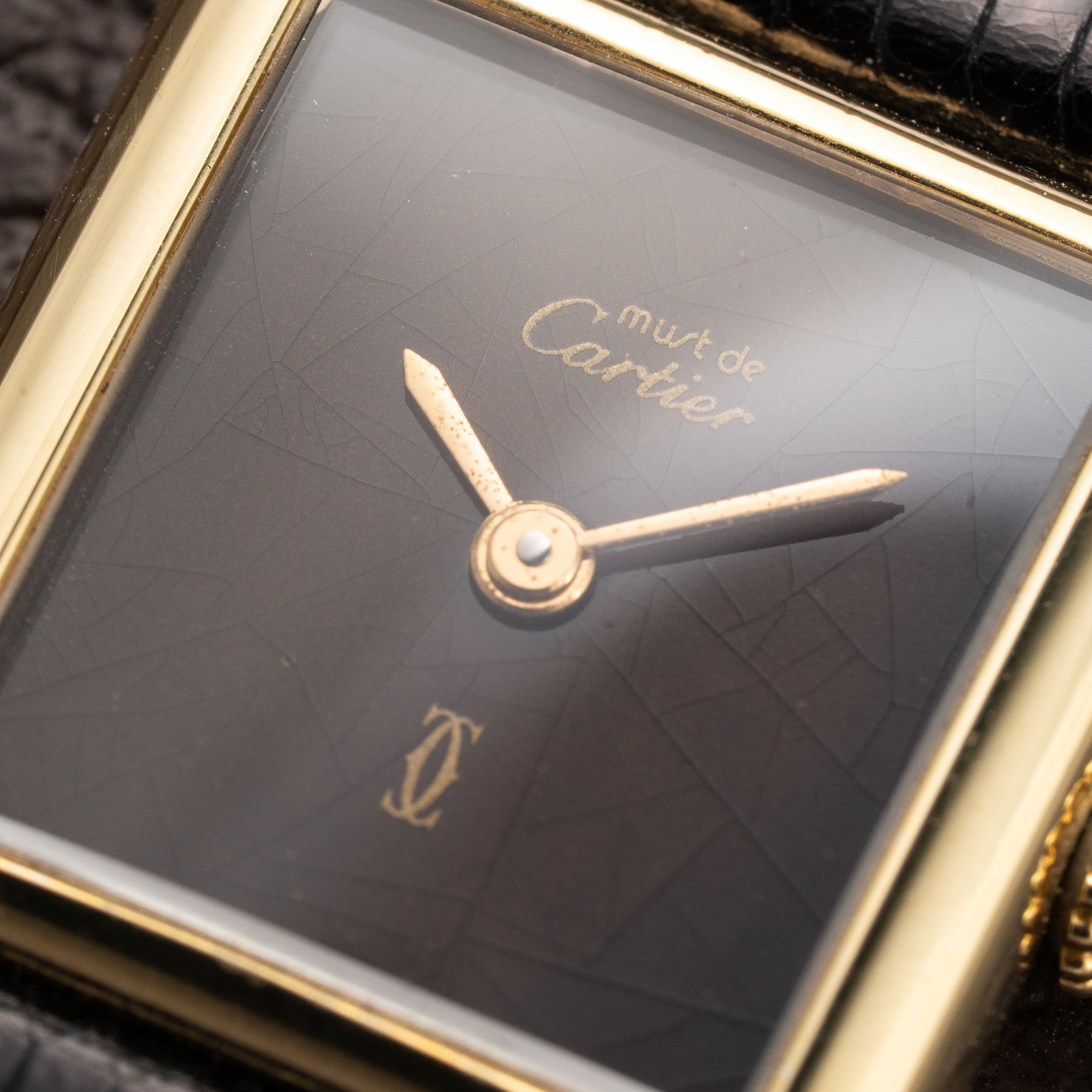 Cartier Tank Must de ‘Turtle Shell’ Brown Wood Dial Vermeil PM SM from 1980s