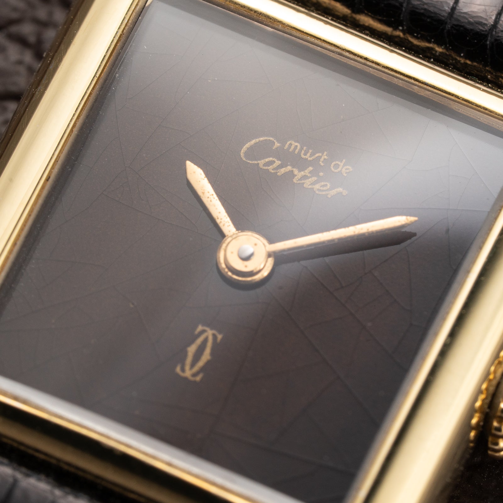 Cartier Tank Must de ‘Turtle Shell’ Brown Wood Dial Vermeil PM SM from 1980s