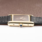 Cartier Tank Must de ‘Turtle Shell’ Brown Wood Dial Vermeil PM SM from 1980s
