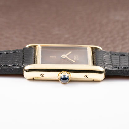 Cartier Tank Must de ‘Turtle Shell’ Brown Wood Dial Vermeil PM SM from 1980s