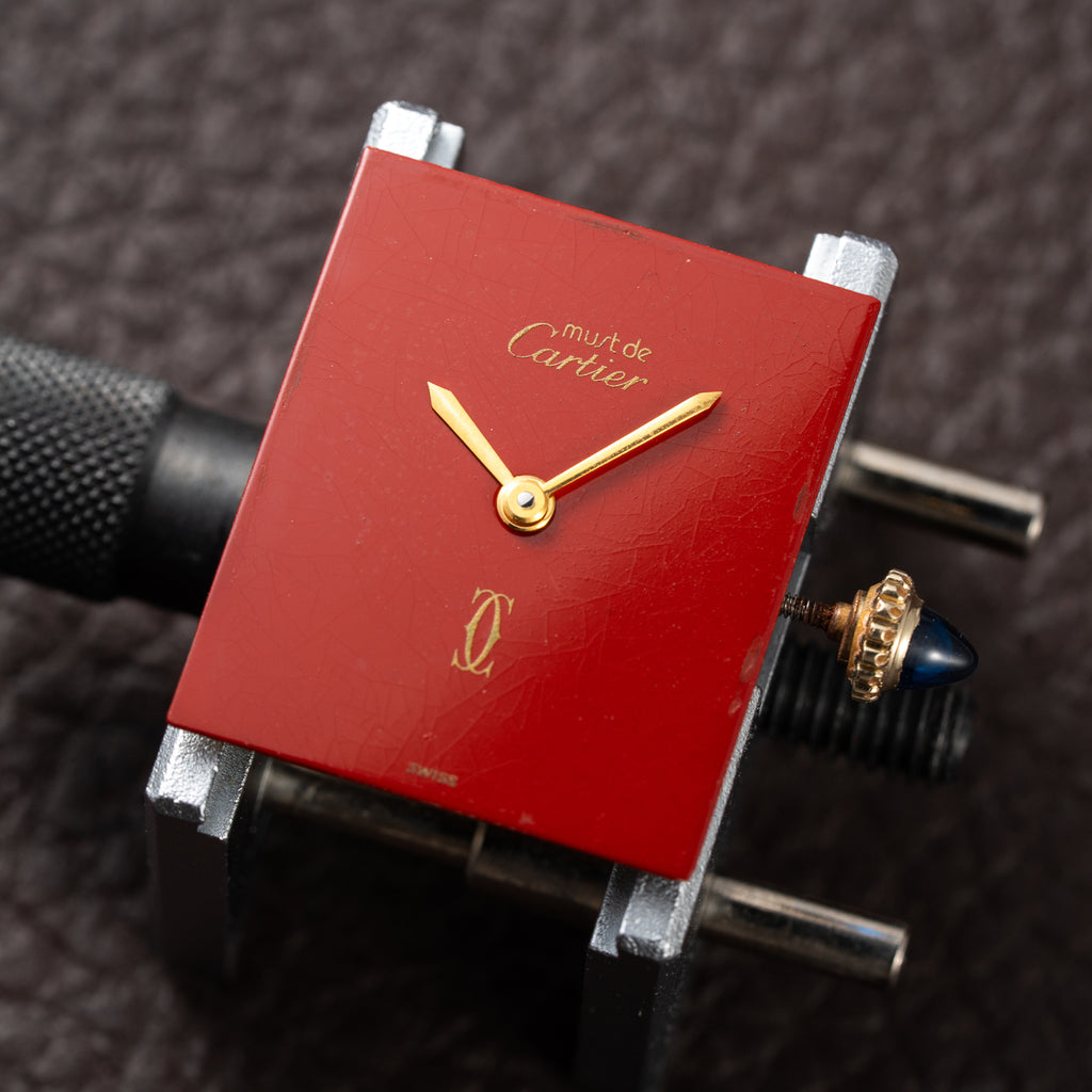 Cartier Tank Must de Vermeil Burgundy Red Dial GM From 1980s