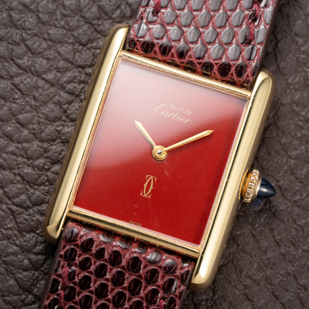 Cartier Tank Must de Vermeil Burgundy Red Dial GM From 1980s