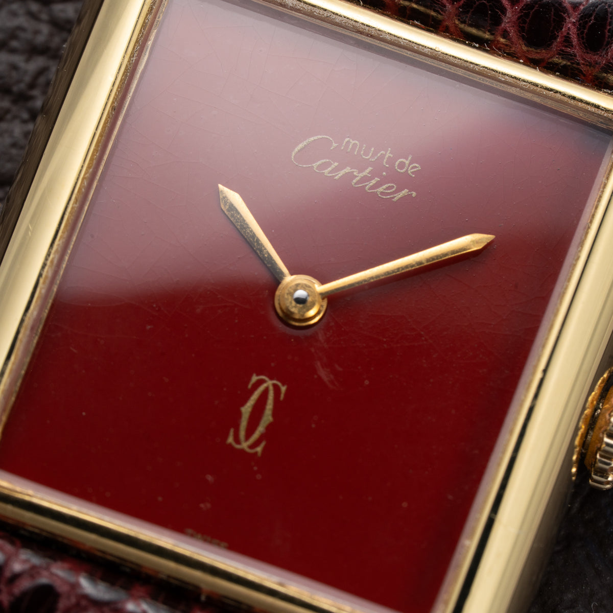 Cartier Tank Must de Vermeil Burgundy Red Dial GM From 1980s