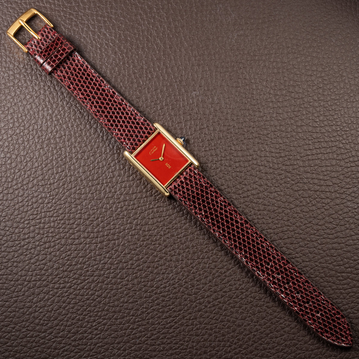 Cartier Tank Must de Vermeil Burgundy Red Dial GM From 1980s