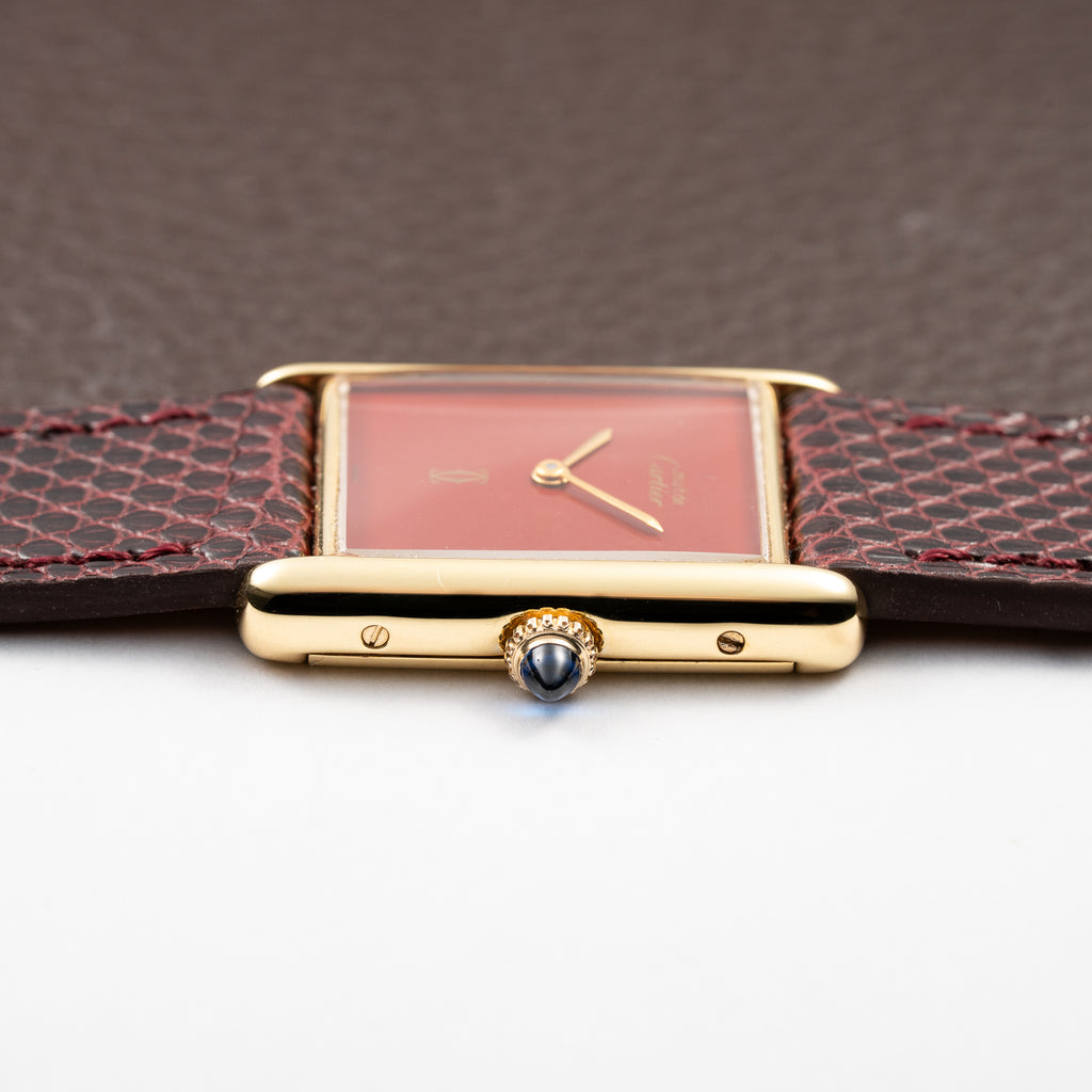 Cartier Tank Must de Vermeil Burgundy Red Dial GM From 1980s