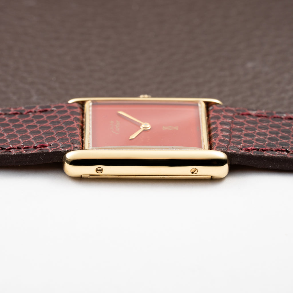 Cartier Tank Must de Vermeil Burgundy Red Dial GM From 1980s