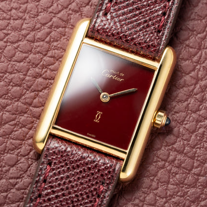 Cartier Must de Tank Vermeil Burgundy Red Dial Reference 3 66001