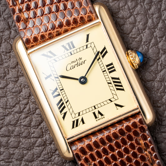 Cartier Tank Must de Vermeil Classic Roman Lemon Dial Ref 590005 from 1990s