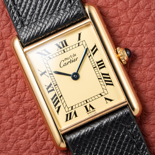Cartier Tank Must de Vermeil Classic Roman Lemon Dial Ref 590005 from 1990s