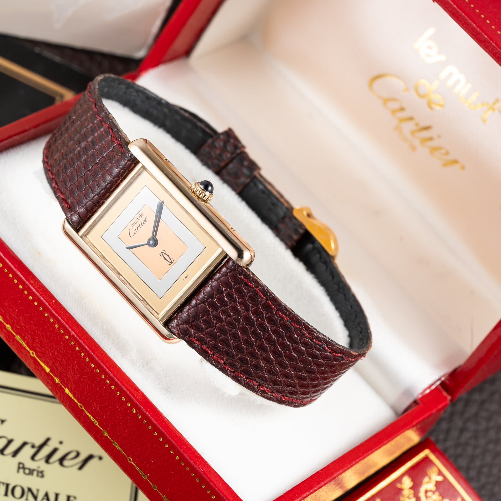 Cartier Tank Must de “Trinity” Mirror Dial GM Vermeil Full Set from 1981