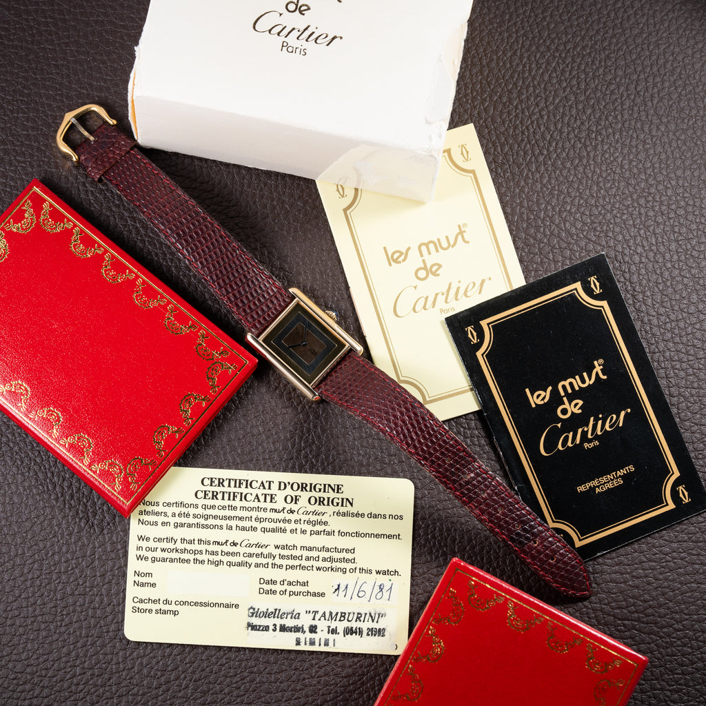 Cartier Tank Must de “Trinity” Mirror Dial GM Vermeil Full Set from 1981
