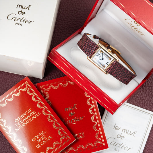 Cartier Tank Must de Vermeil White Tricolor Dial PM Ref 5057001 Full Set from 1993