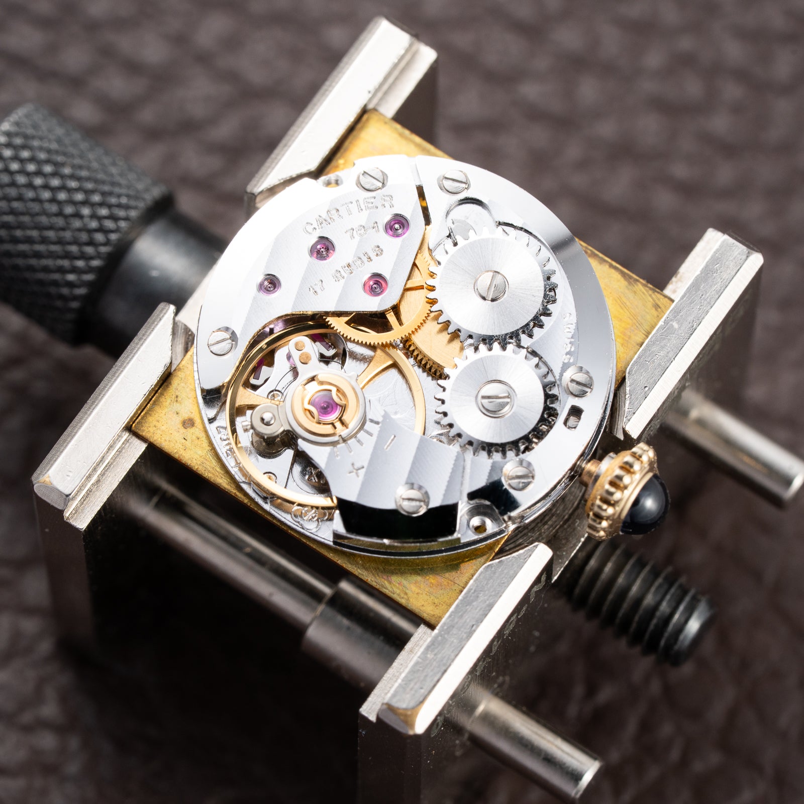 Cartier Tank Must de ‘Turtle Shell’ Brown Wood Dial Vermeil PM from 1980s