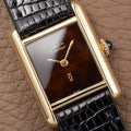 Cartier Tank Must de ‘Turtle Shell’ Brown Wood Dial Vermeil PM from 1980s